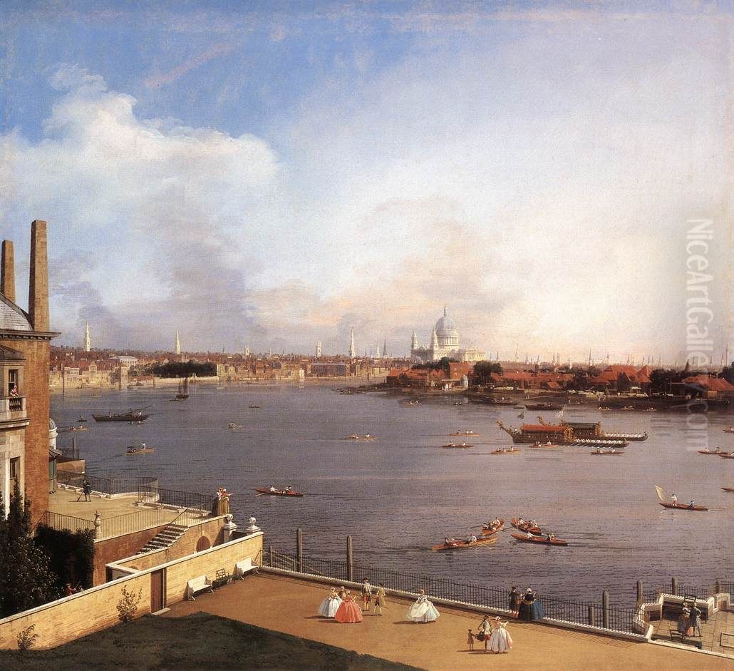 The Thames and the City of London from Richmond House Oil Painting by Canaletto