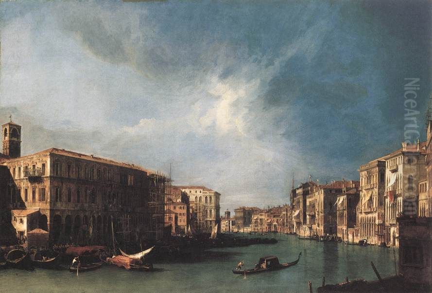 The Grand Canal from Rialto toward the North Oil Painting by Canaletto
