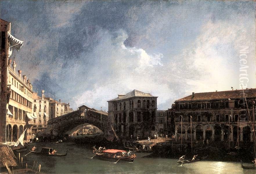 The Grand Canal near the Ponte di Rialto Oil Painting by Canaletto