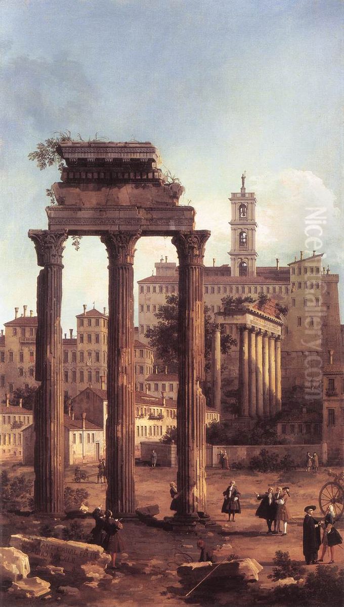 Rome: Ruins of the Forum, Looking towards the Capitol Oil Painting by Canaletto
