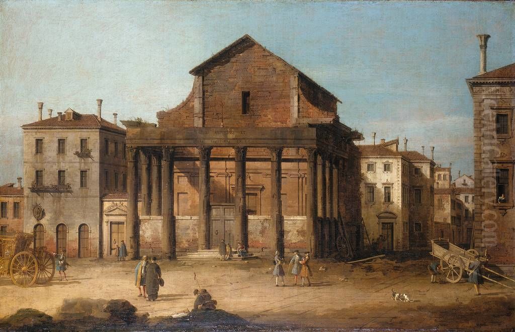 The Temple of Antoninus and Faustina, Rome Oil Painting by Canaletto