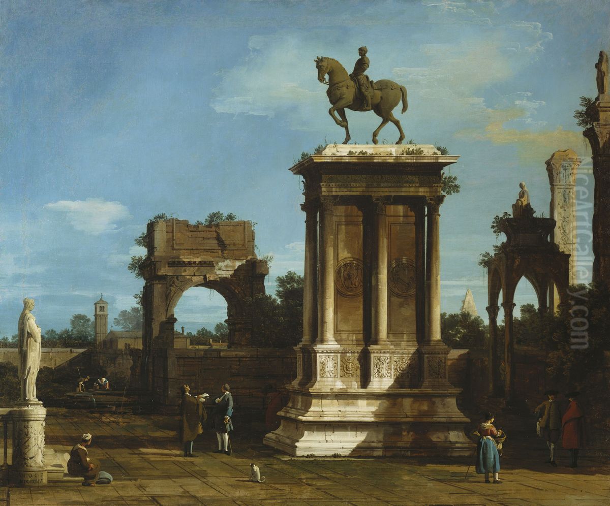 The Colleoni Monument in a Caprice Setting Oil Painting by Canaletto