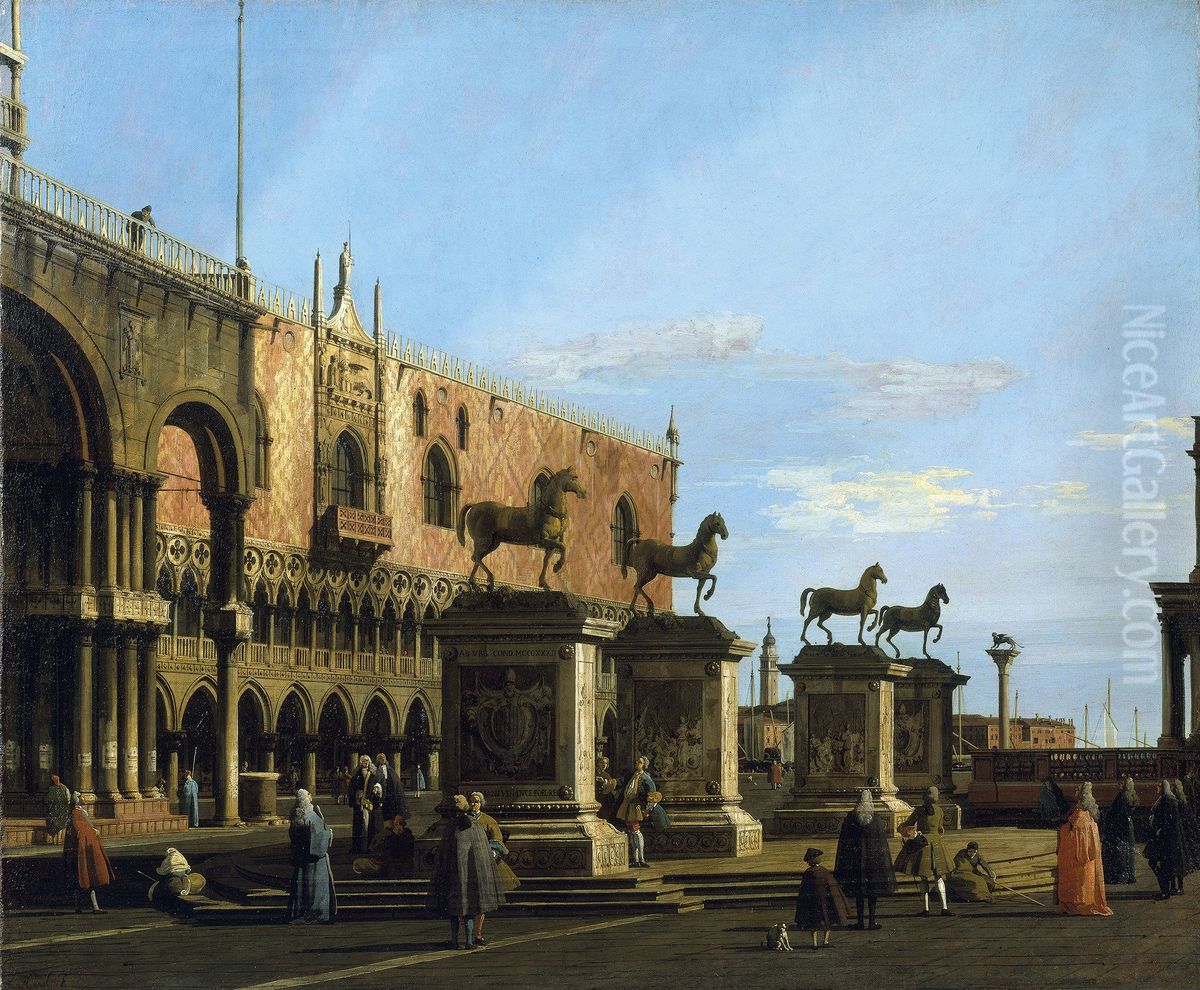 Capriccio View of the Piazzetta with the Horses of San Marco Oil Painting by Canaletto