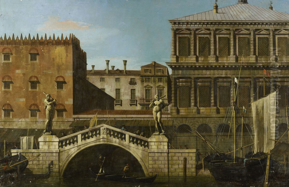 Caprice View of the Zecca and Granaries with the Ponte della Pescaria Oil Painting by Canaletto