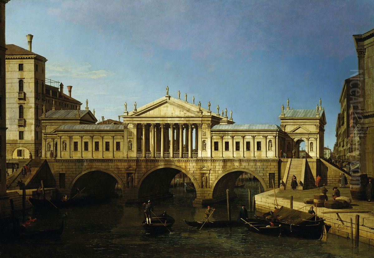 Caprice View with Palladio's Design for the Rialto Oil Painting by Canaletto