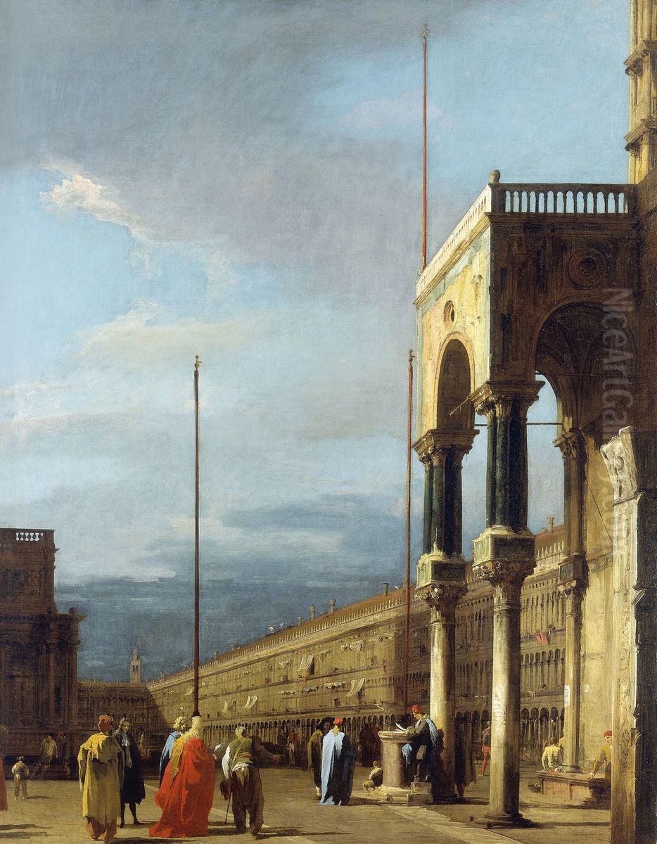 The Piazza looking North-West with the Narthex of San Marco Oil Painting by Canaletto