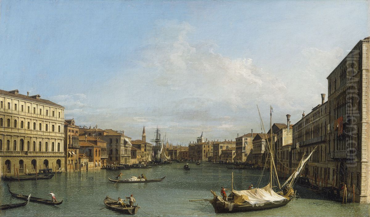 Venice: The Grand Canal looking south from Ca' Foscari to the Carita Oil Painting by Canaletto