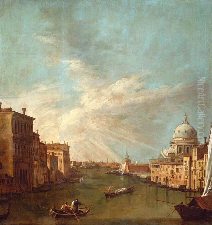 The Grand Canal towards the Bacino, with S. Maria della Salute Oil Painting by Canaletto