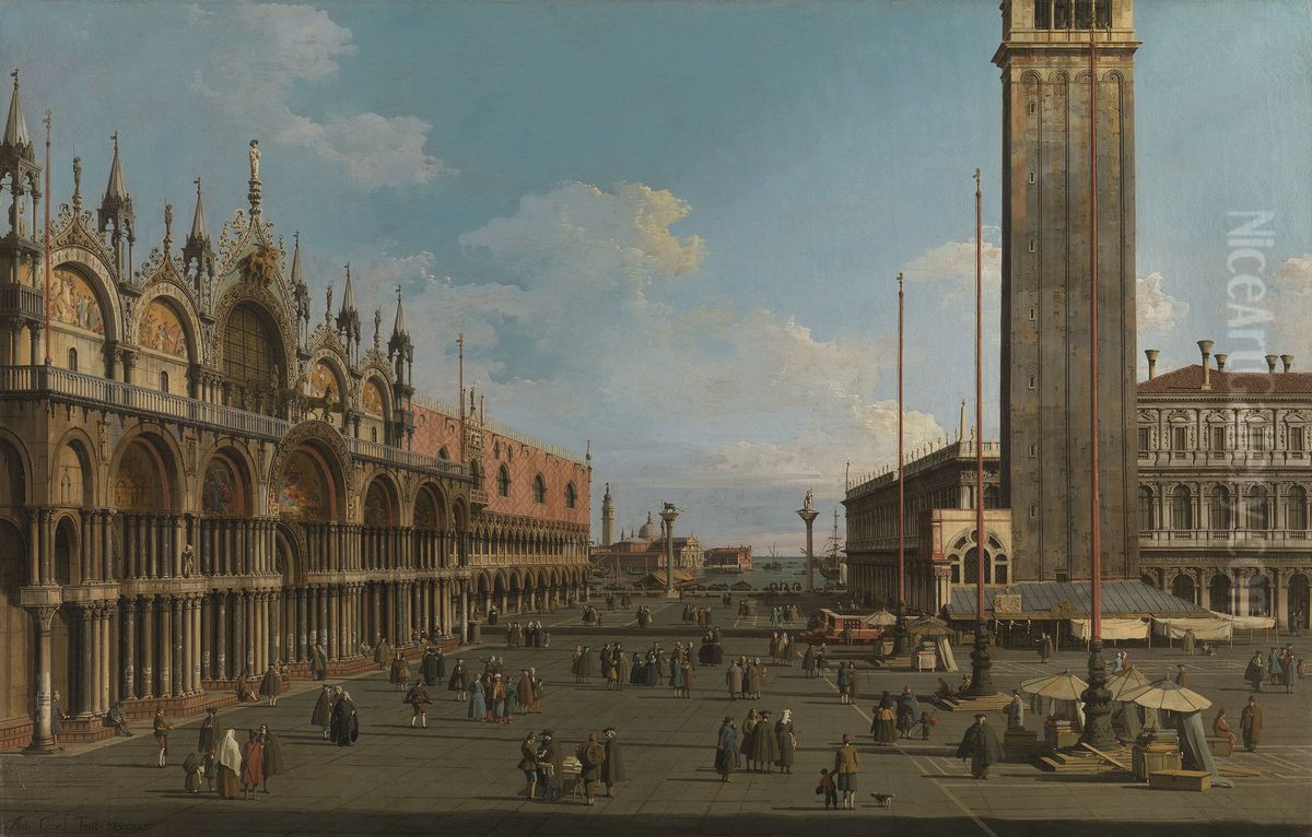 The Piazza and Piazzetta from the Torre dell'Orologio towards San Giorgio Oil Painting by Canaletto