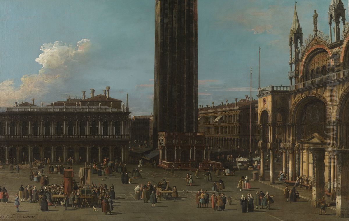 The Piazza from the Piazzetta with the Campanile and the South Side of San Marco Oil Painting by Canaletto