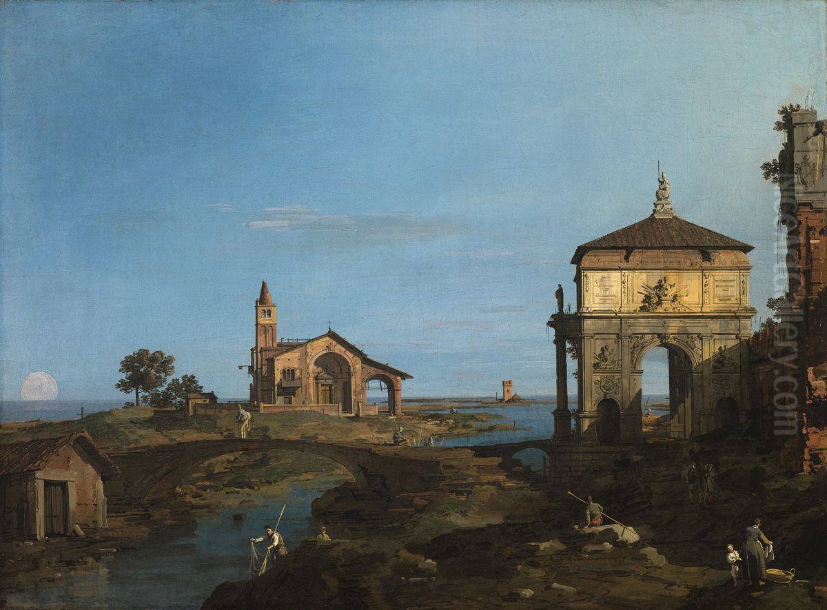 An Island in the Lagoon with a Gateway... Oil Painting by Canaletto