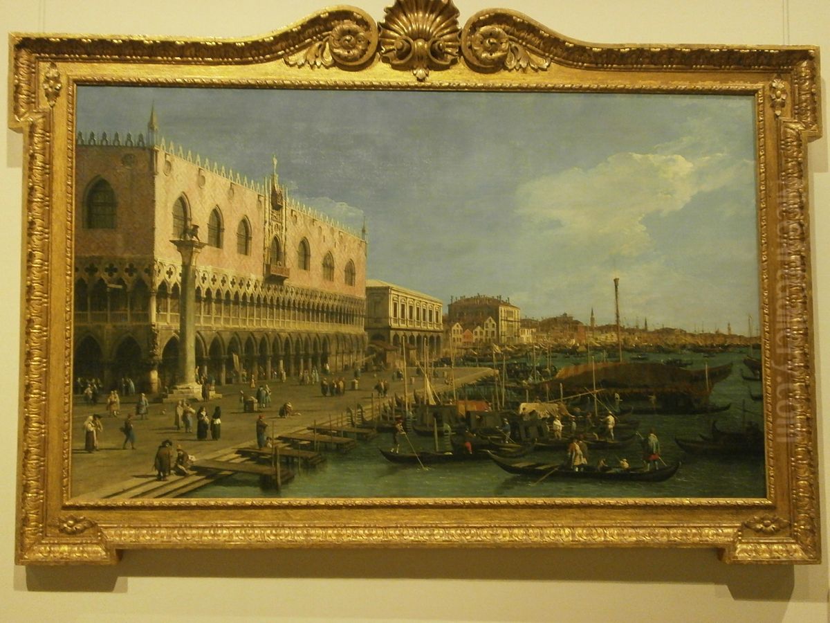 Il Molo verso la Riva degli Schiavoni con la colonna di San Marco. Oil Painting by Canaletto