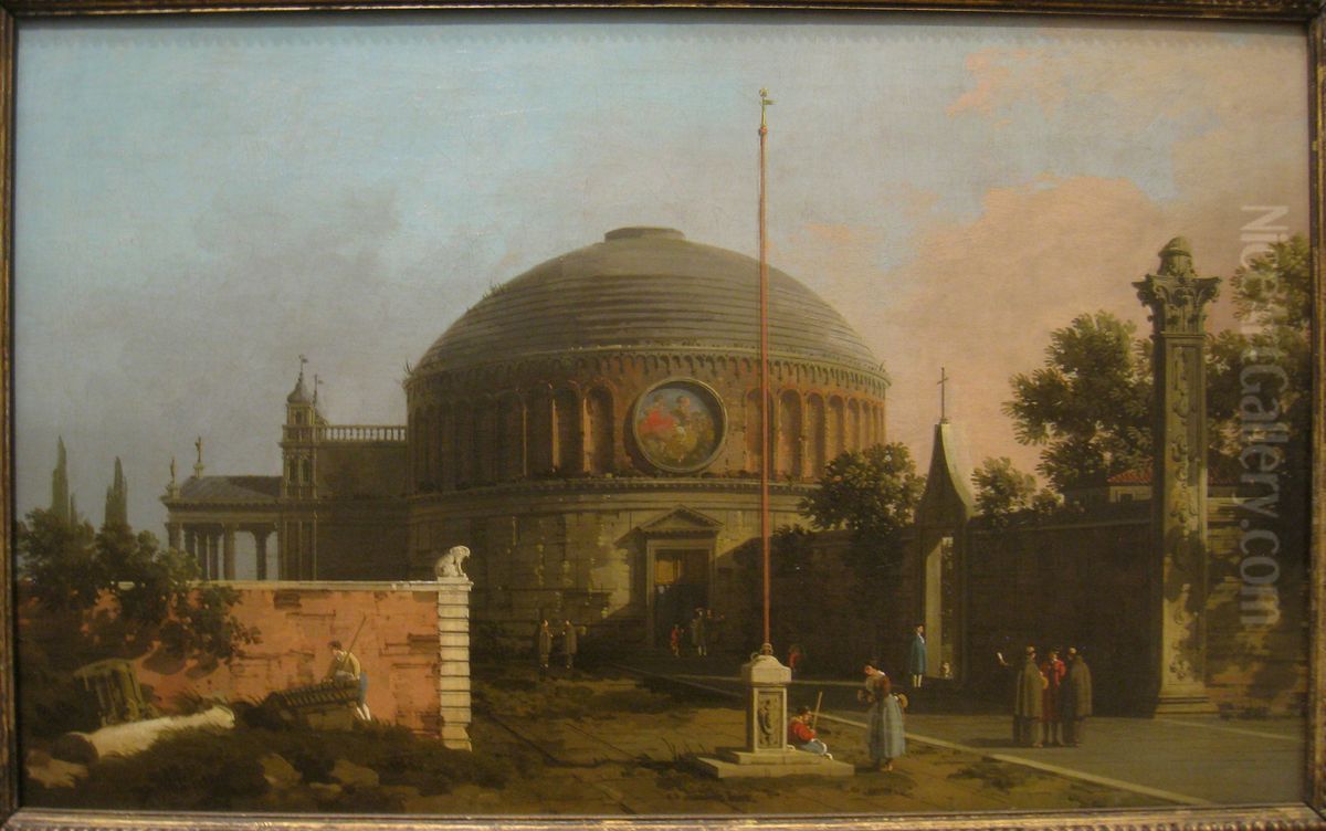 A Circular, Domed Church Oil Painting by Canaletto