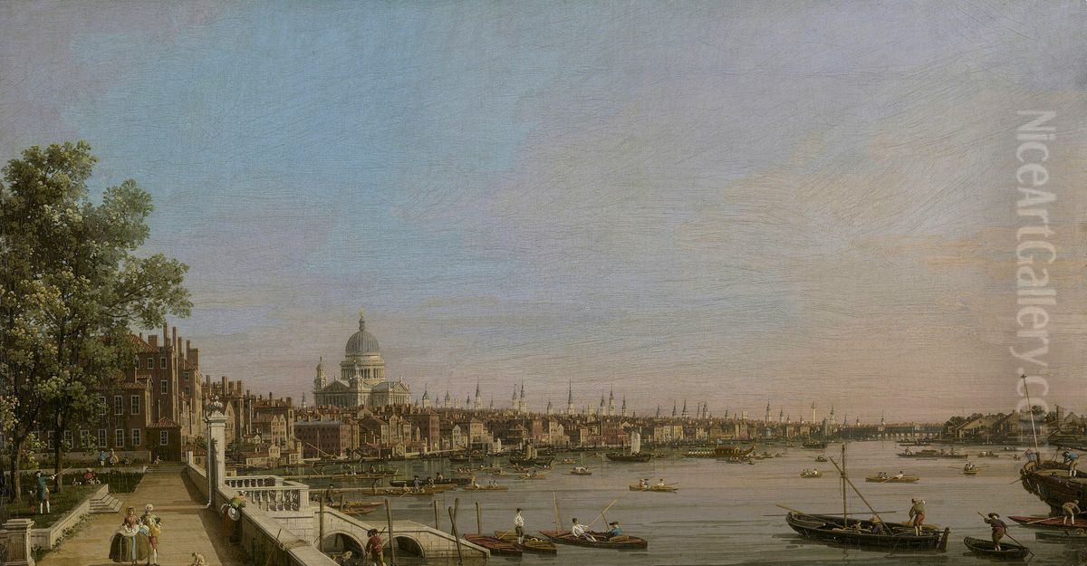 Londres et la Tamise vues de la terrasse de Somerset House en direction de la cathedrale Saint-Paul Oil Painting by Canaletto