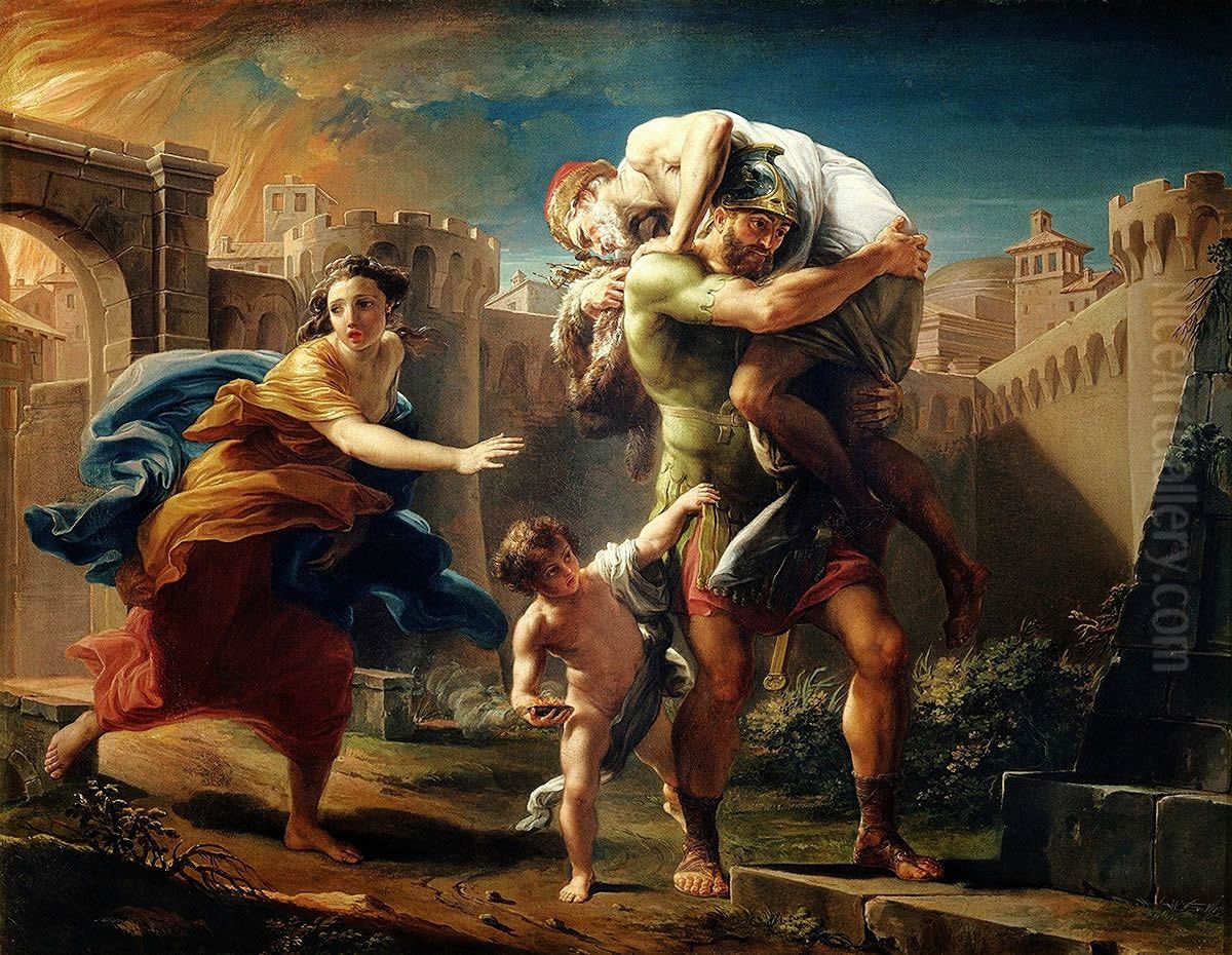 Aeneas fleeing from Troy Oil Painting by Pompeo Batoni