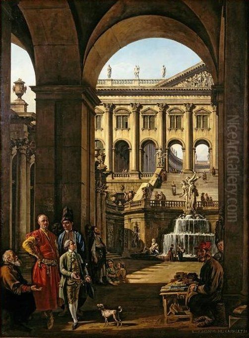 Fantastic architecture with portrait of Franciszek Salezy Potocki and his son Stanislaw Szczesny. Oil Painting by Bernardo Bellotto