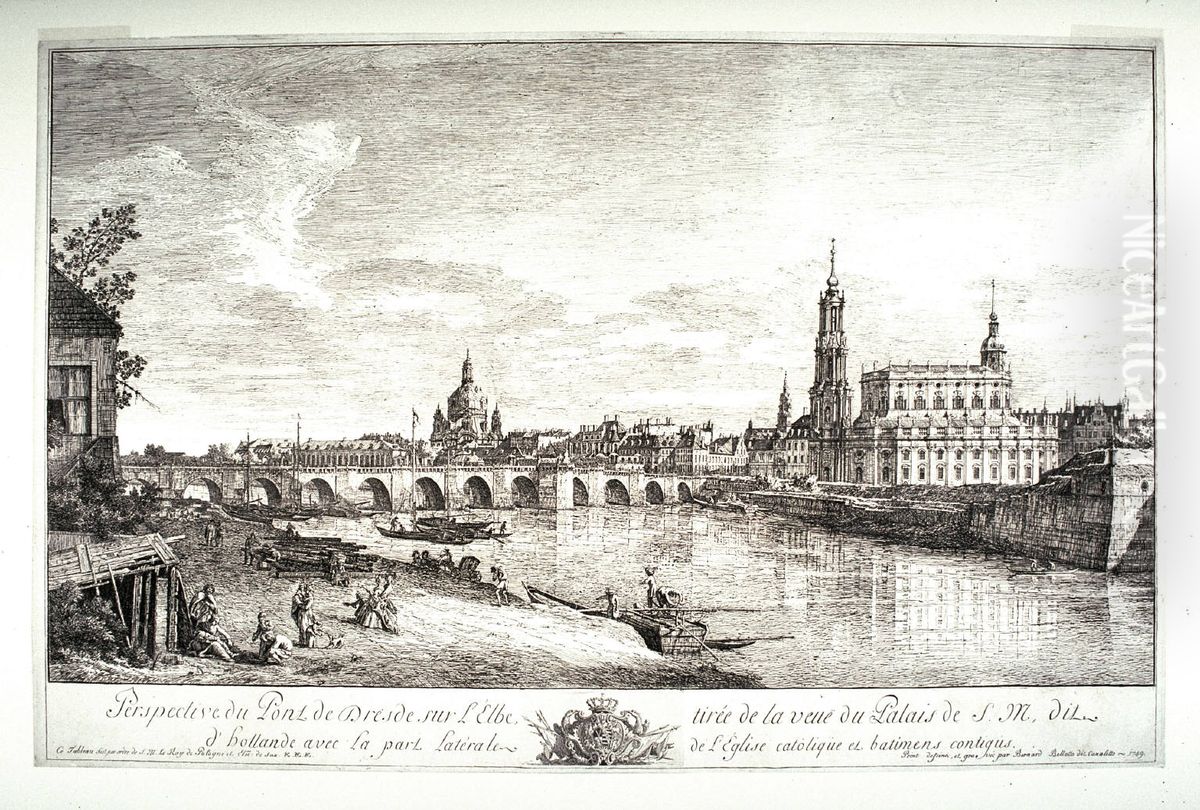 Blick uber die Elbbrucke auf Dresden Oil Painting by Bernardo Bellotto