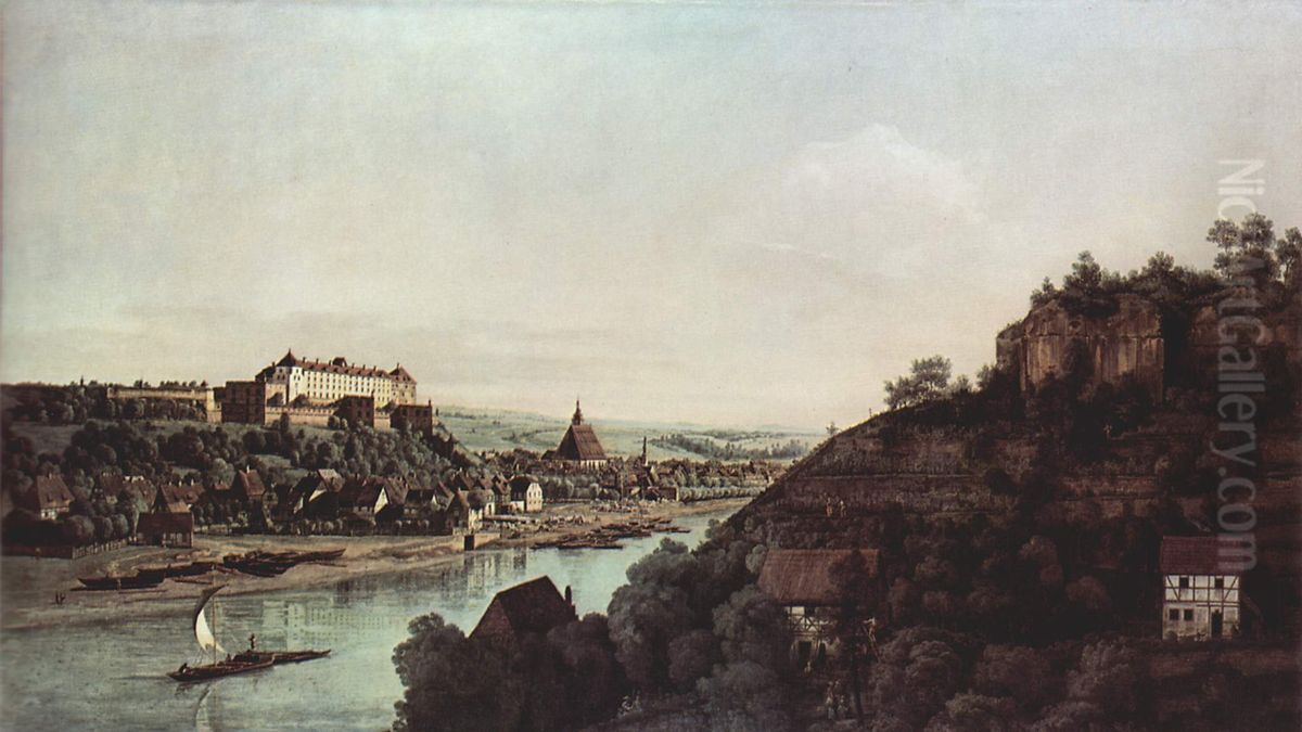 Ansicht von Pirna,Pirna von den Weinbergen bei Posta aus, mit Festung Sonnenstein Oil Painting by Bernardo Bellotto