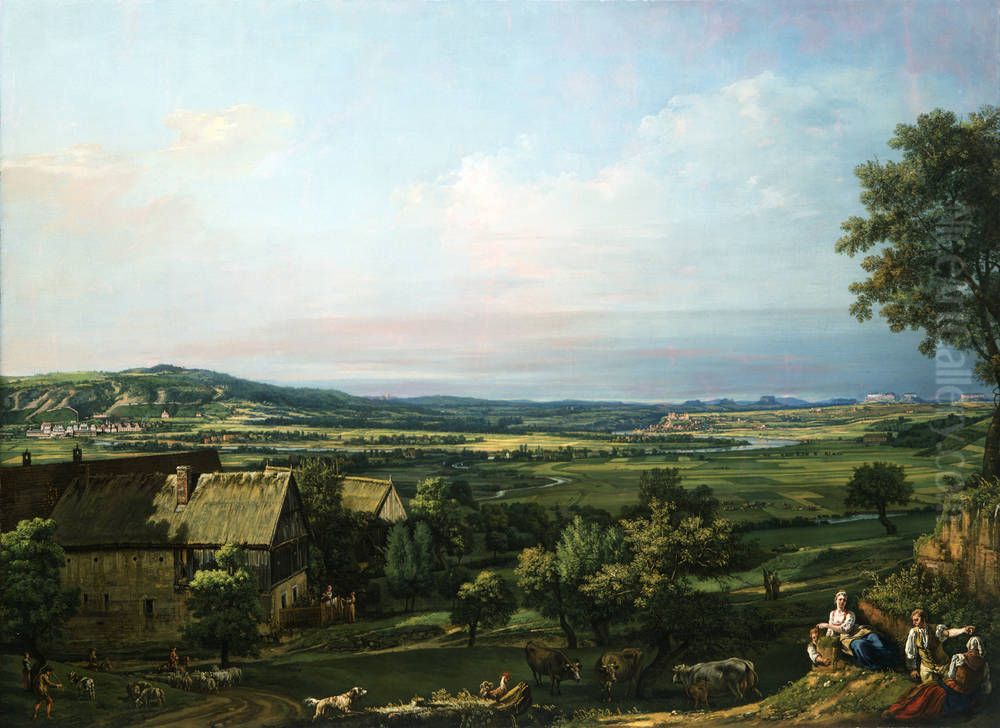 The Elbe between Pirna and Pillnitz Oil Painting by Bernardo Bellotto