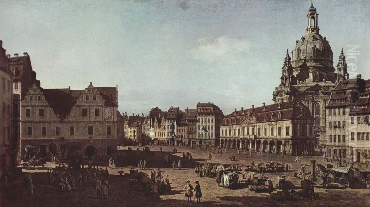 Ansicht von Dresden, Der Neumarkt von der Moritzstrasse aus Oil Painting by Bernardo Bellotto