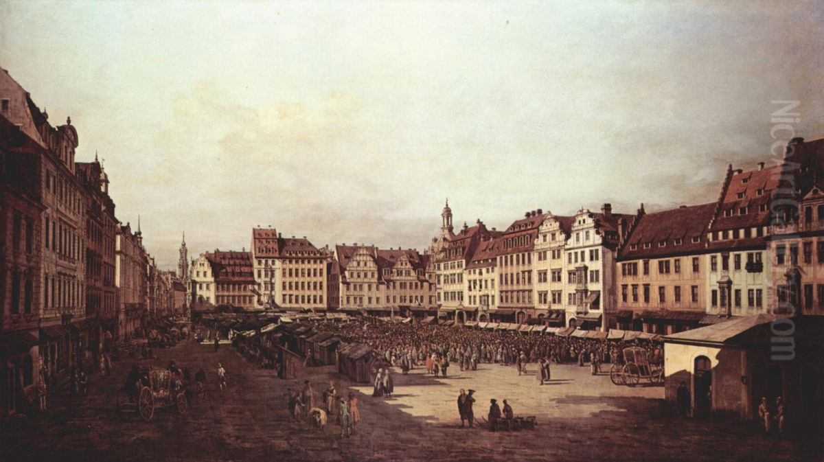 Ansicht von Dresden, Der Altmarkt von der Seegasse aus Oil Painting by Bernardo Bellotto
