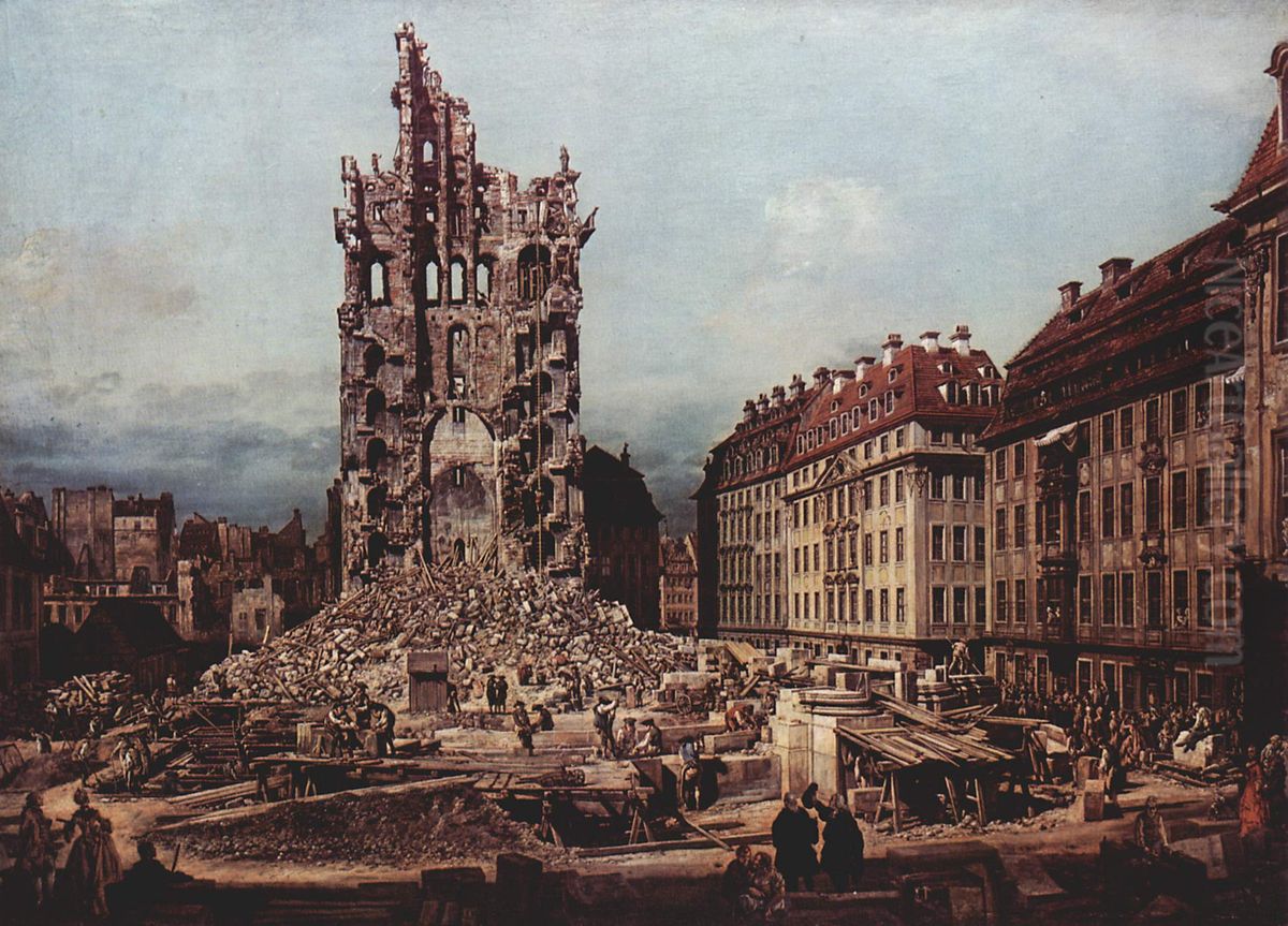 Die Trummer der ehemaligen Kreuzkirche zu Dresden Oil Painting by Bernardo Bellotto