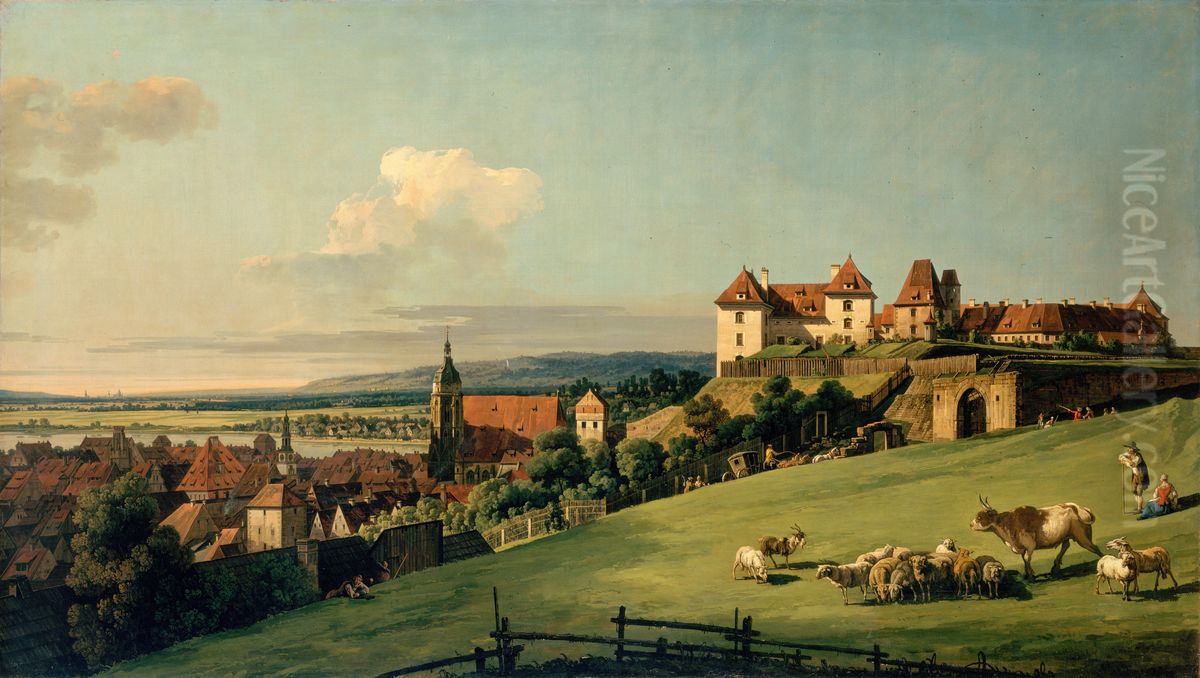 View of Pirna from the Sonnenstein Castle Oil Painting by Bernardo Bellotto