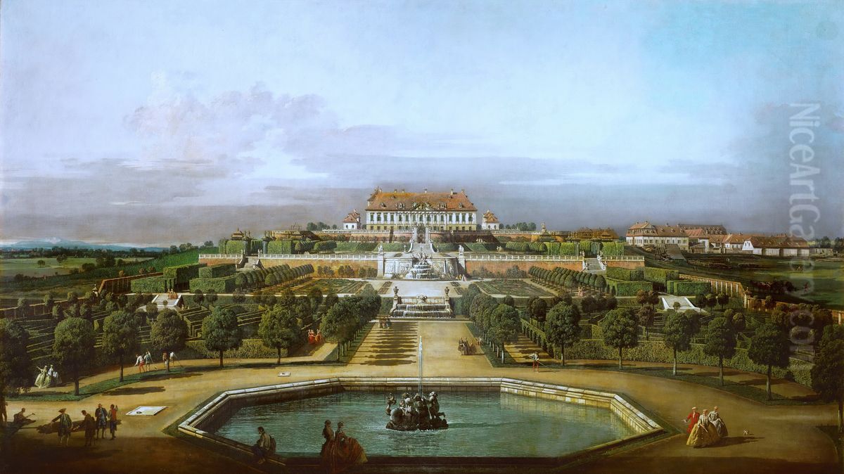 Das kaiserliche Lustschloss Schlosshof, Gartenseite Oil Painting by Bernardo Bellotto