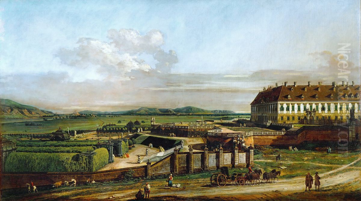 Das kaiserliche Lustschloss Schlosshof, Ansicht von Norden Oil Painting by Bernardo Bellotto