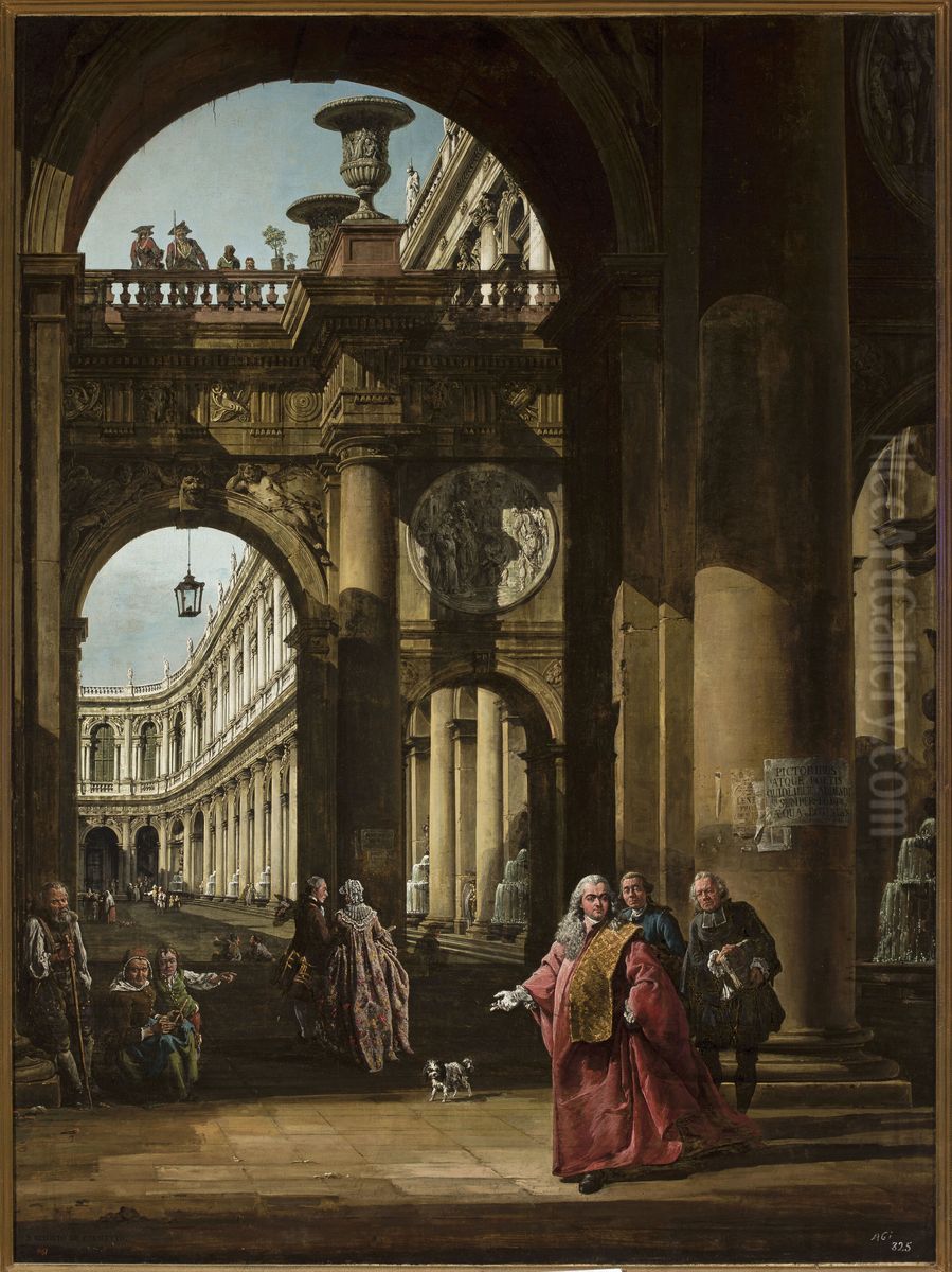 Architekturfantasie mit venezianischem Edelmann Oil Painting by Bernardo Bellotto