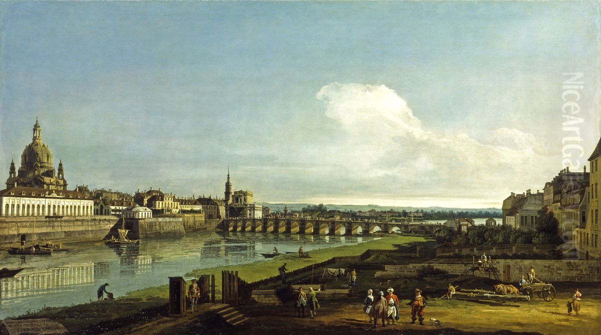 View of Dresden with the Frauenkirche at Left Oil Painting by Bernardo Bellotto