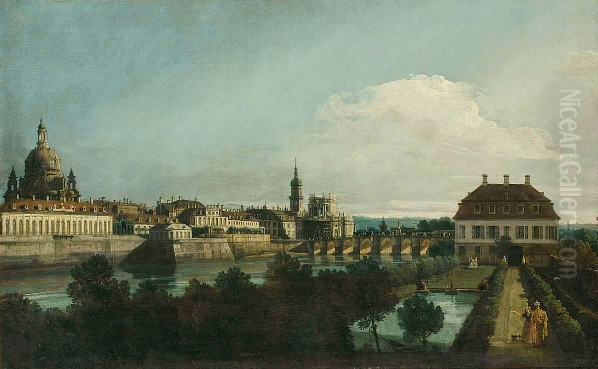 View of Dresden from the right bank of the Elbe above the Augustus Bridge. Oil Painting by Bernardo Bellotto