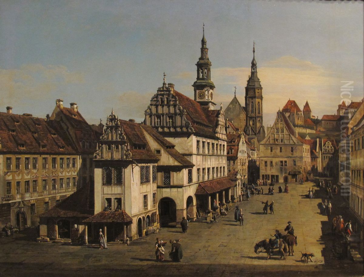 veduta della piazza del mercato di pirna Oil Painting by Bernardo Bellotto