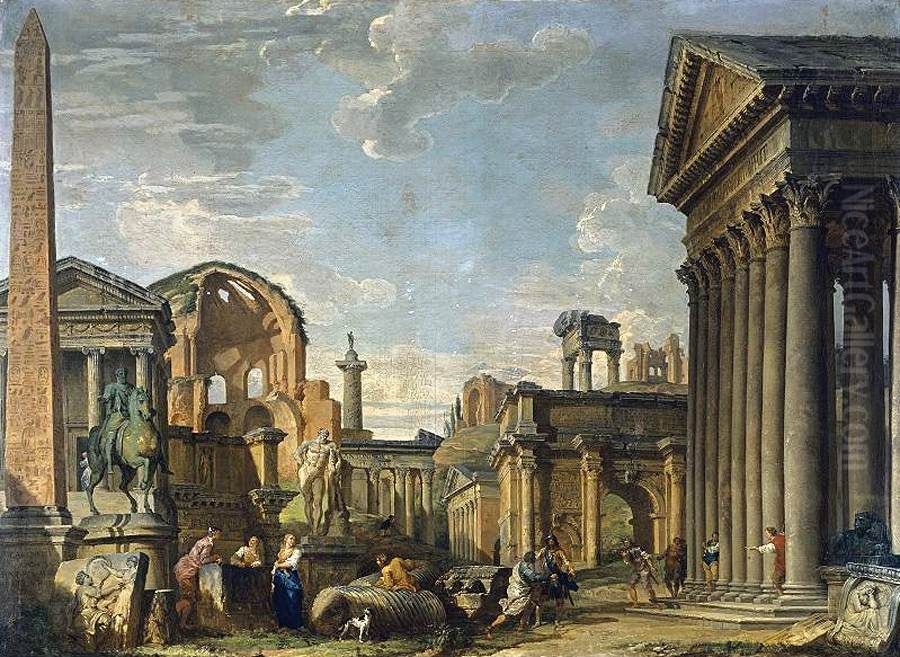 Architectural Capriccio Oil Painting by Giovanni Paolo Panini