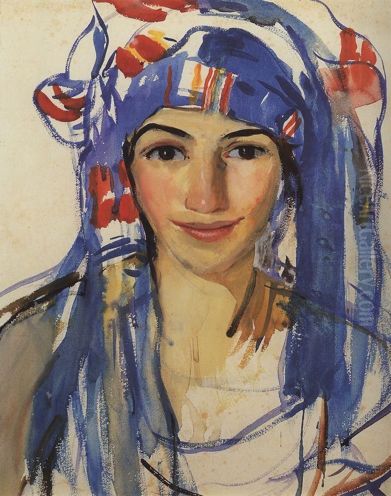 Avtoportret v sarfe Oil Painting by Zinaida Serebryakova