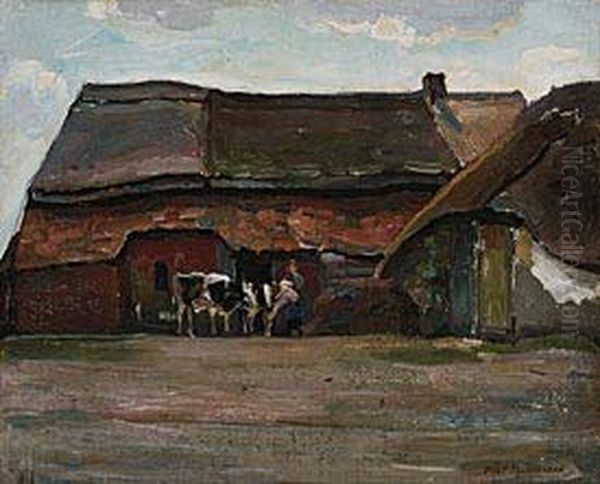 Brabant farm building and shed Oil Painting by Piet Mondrian