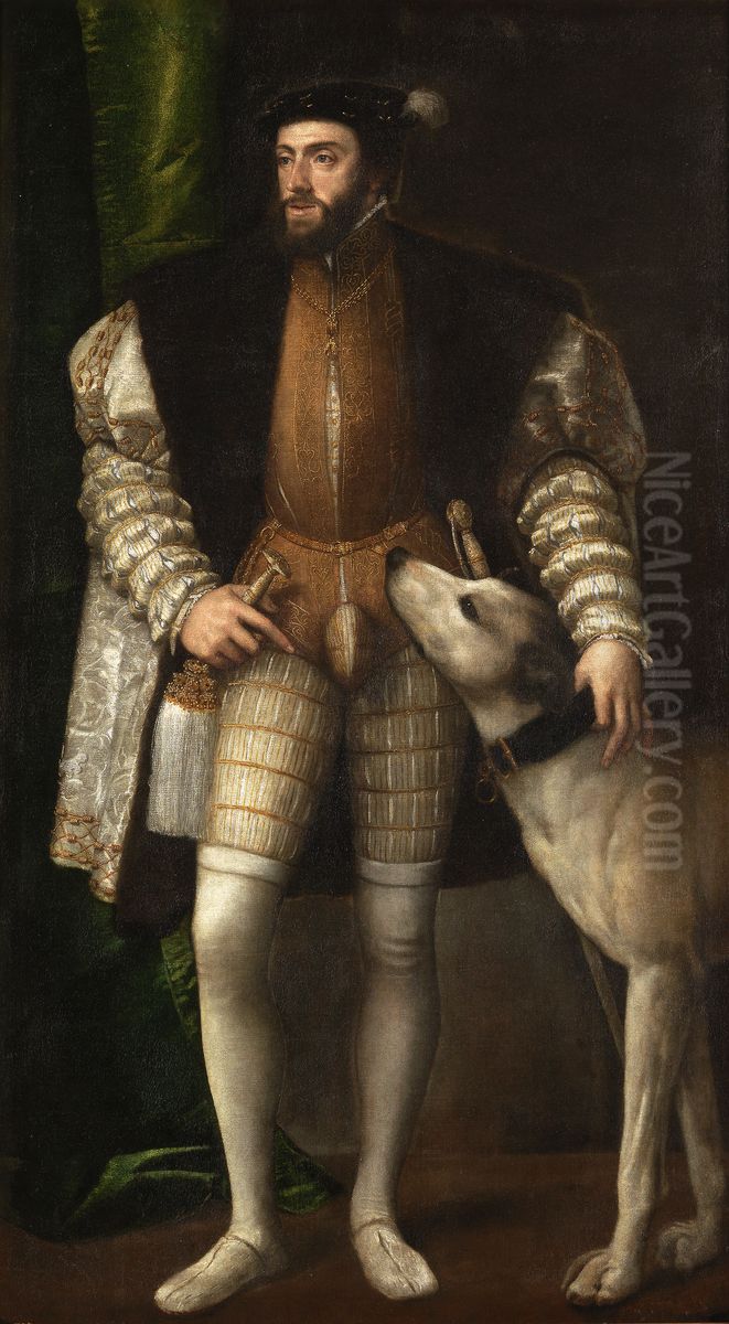 Portrait of Charles V with a Dog Oil Painting by Titian