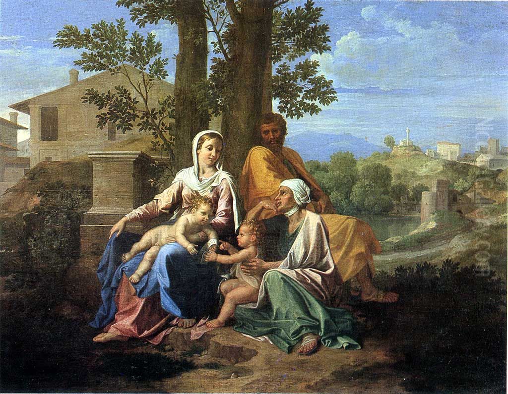 La Sainte Famille avec saint Jean et sainte Elisabeth dans un paysage Oil Painting by Nicolas Poussin