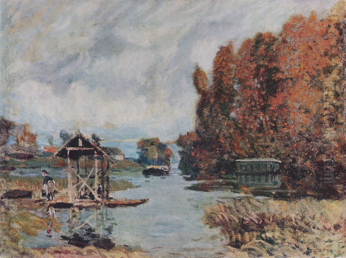 The Washerwomen in Bougival Oil Painting by Alfred Sisley