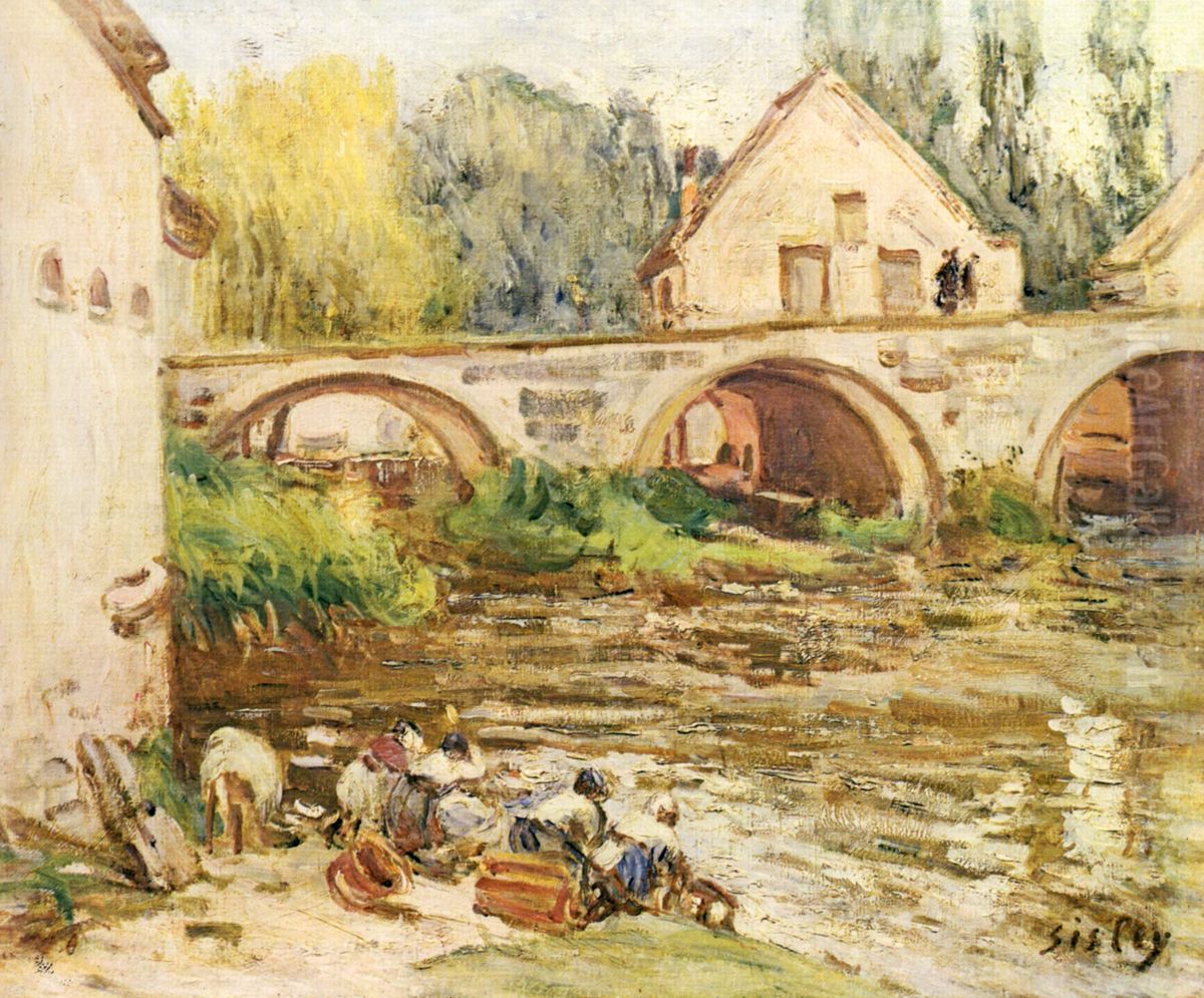 Washerwomen in Moret Oil Painting by Alfred Sisley