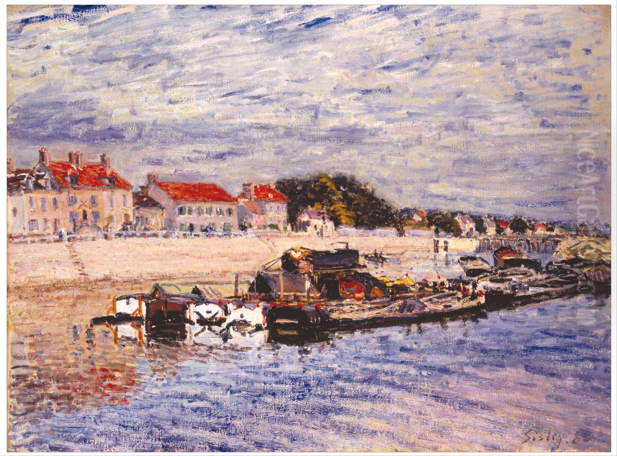 Barges on the Loing at Saint-Mammes Oil Painting by Alfred Sisley