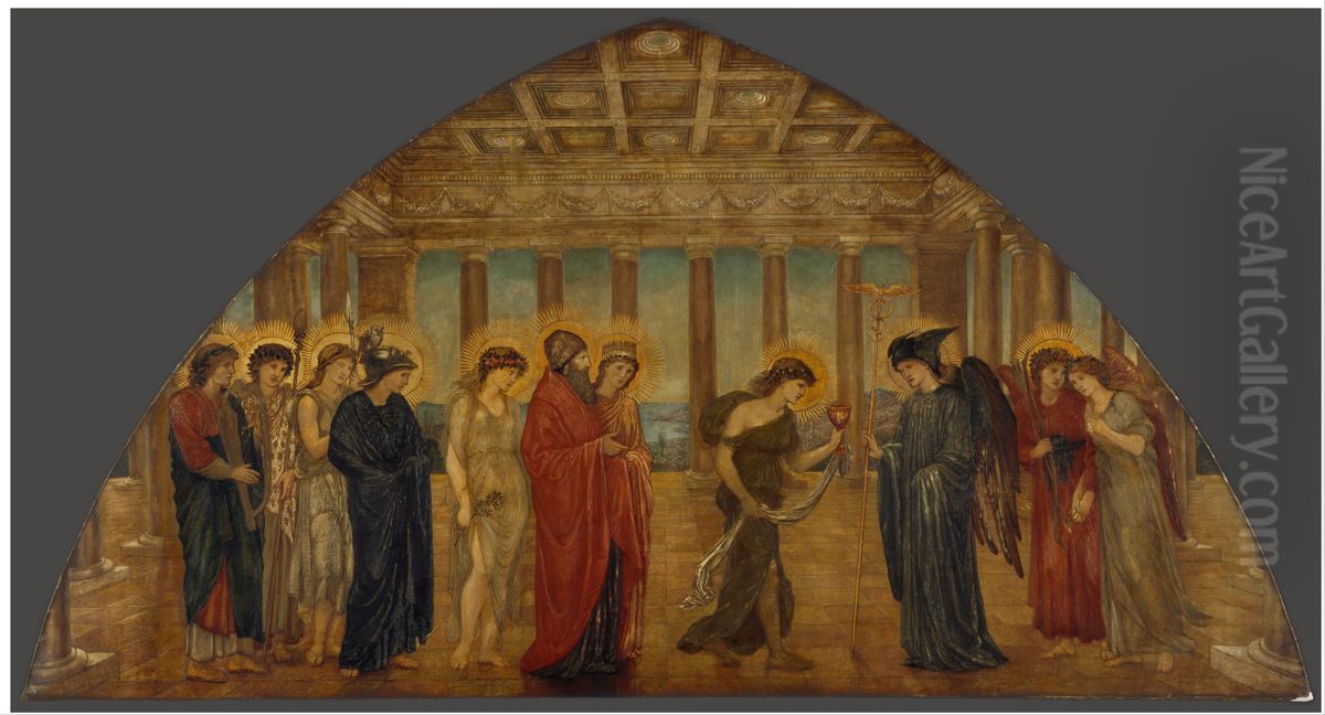 Cupid and Psyche - Palace Green Murals - Psyche entering the Portals of Olympus Oil Painting by Edward Burne-Jones