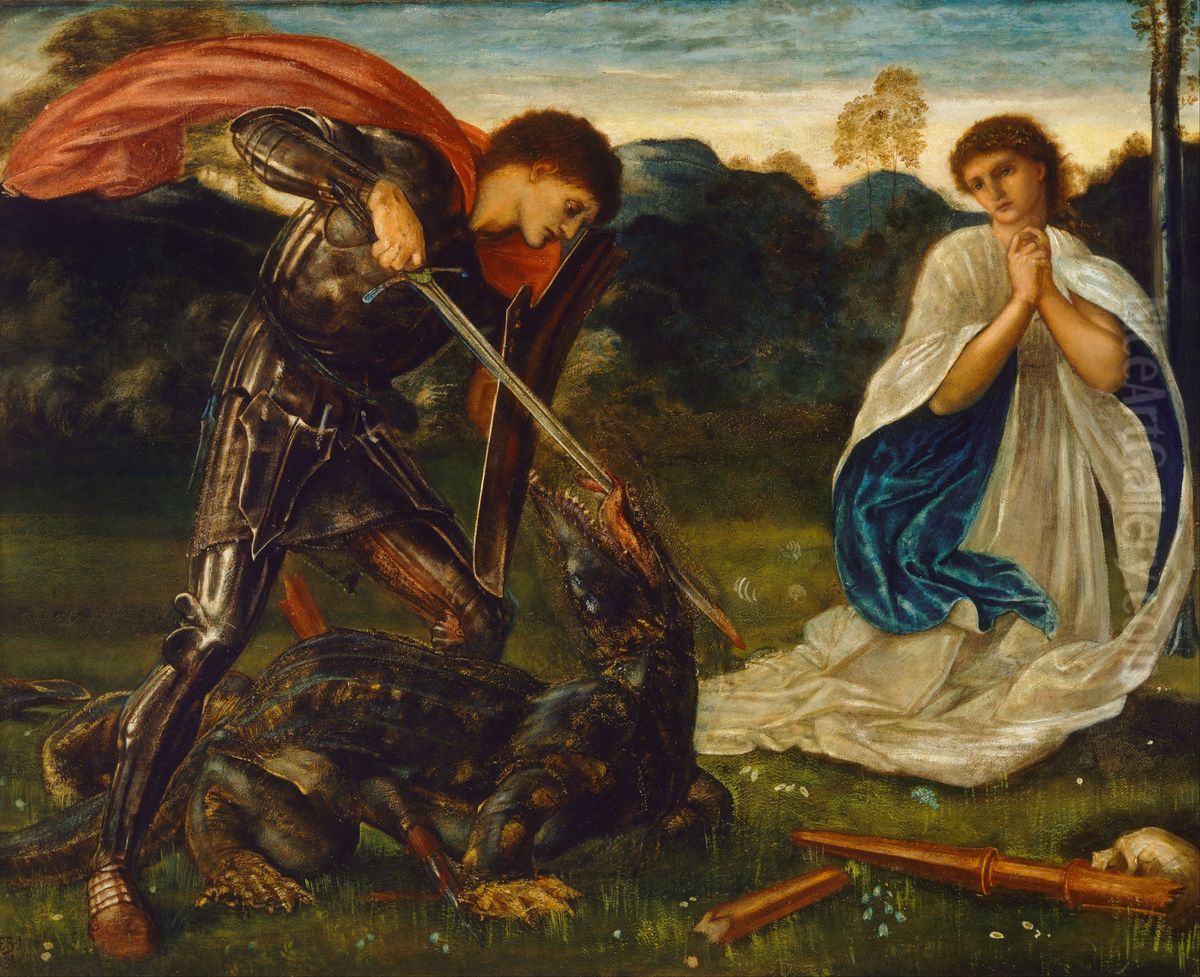 St George kills the dragon VI Oil Painting by Edward Burne-Jones
