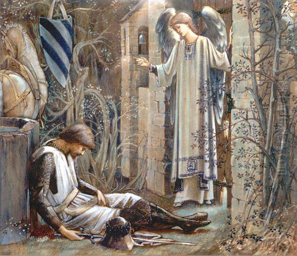 The Earthly Paradise (Sir Lancelot at the Chapel of the Holy Grail) Oil Painting by Edward Burne-Jones