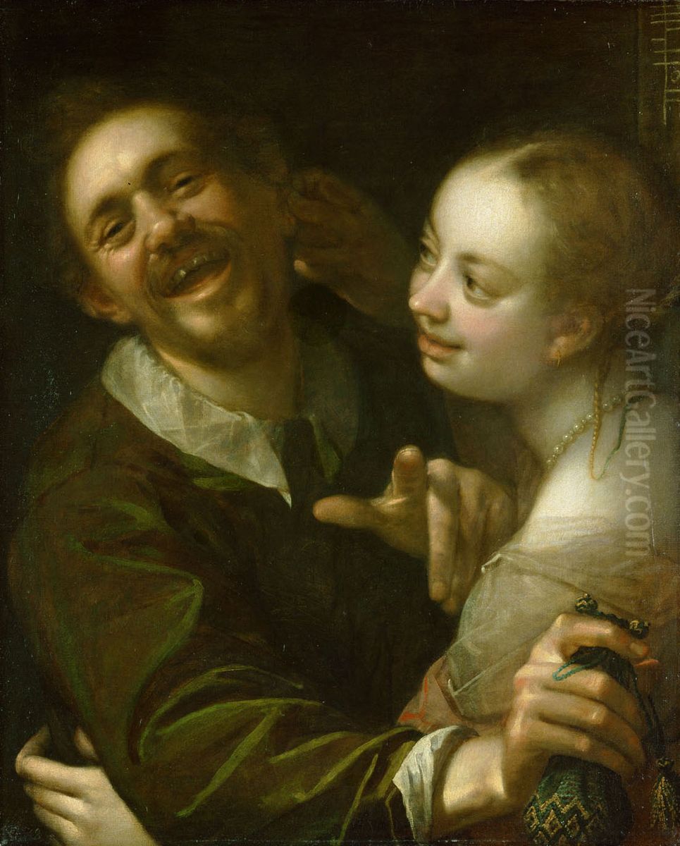 Paar im Wirtshaus Oil Painting by Hans Von Aachen