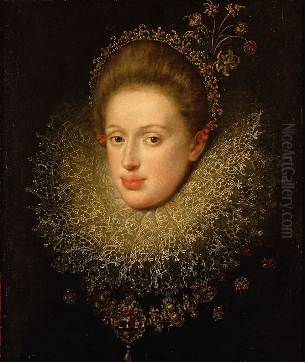 Erzherzogin Anna (1585-1618), Tochter von Erzherzog Ferdinand II., Landesfurst von Tirol, Gemahlin von Kaiser Matthias Oil Painting by Hans Von Aachen