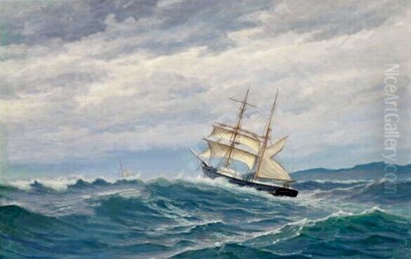 Skute moter los i hardt vaer Oil Painting by Martin Aagaard