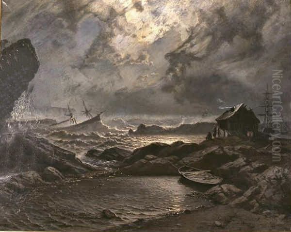 Stormnatt von 1879 Oil Painting by Knud Baade