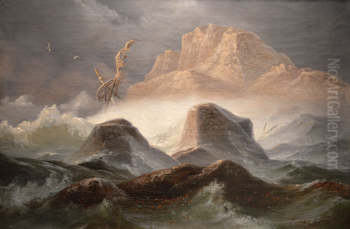 Storm ved den norske kyst Oil Painting by Knud Baade