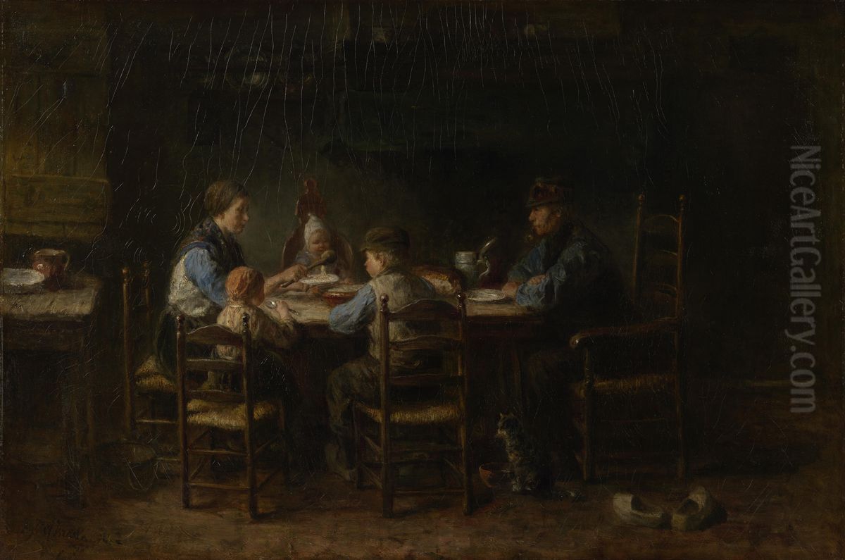 Peasant Family at the Table Oil Painting by Jozef Israels